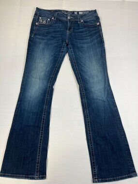 Miss Me Women 30 Easy Boot Blue Jeans Mid Rise Embellished Crystal Pocket